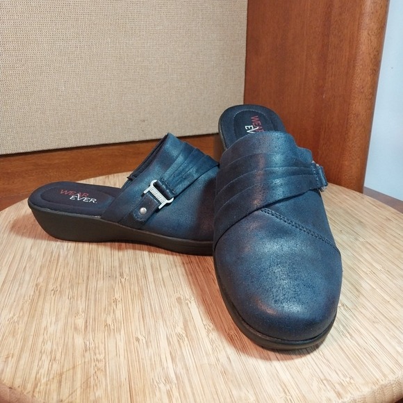 Wear Ever Shoes - Wear Ever Womens Doriz Navy Blue Comfort Mules Size 8.5M Doleman Slip-On Shoes
